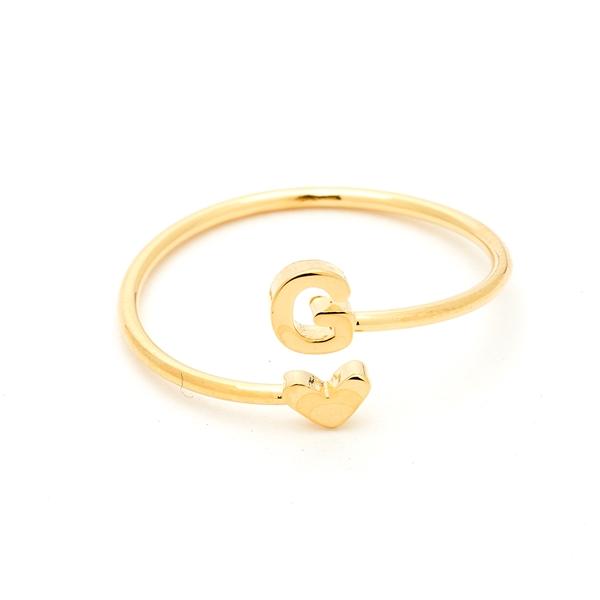 Heart Adjustable Gold Initial Ring
