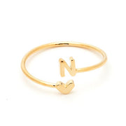 Heart Adjustable Gold Initial Ring