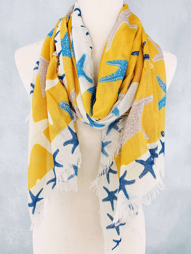 Starfish Artwork Cotton Scarf/Shawl Yellow