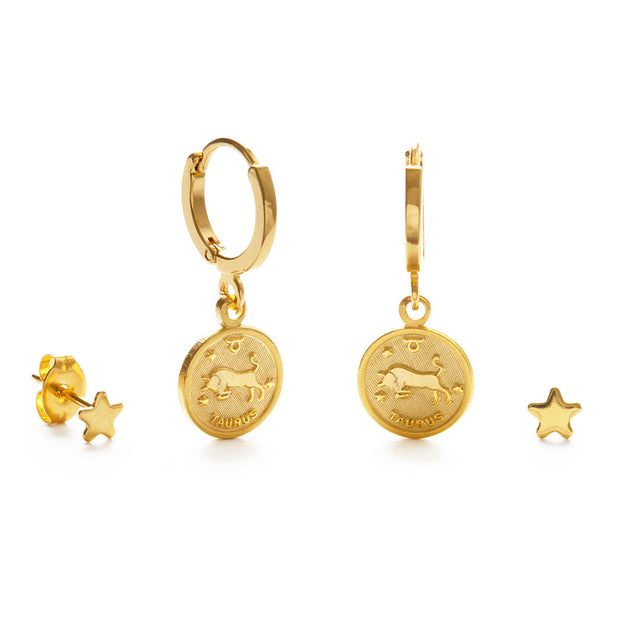 Zodiac  Huggies & Star Stud Earring Set