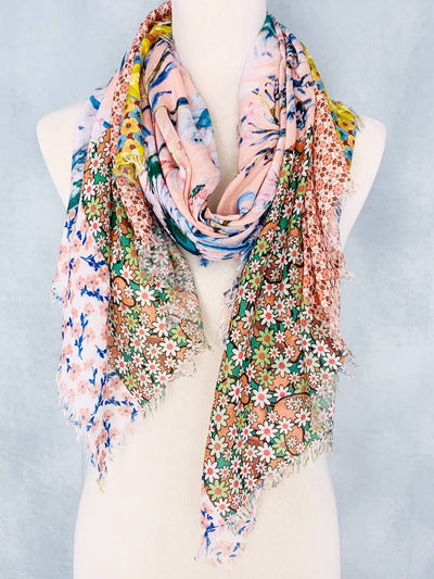 Pink & Green Daisy Floral Patchwork Scarf/Shawl