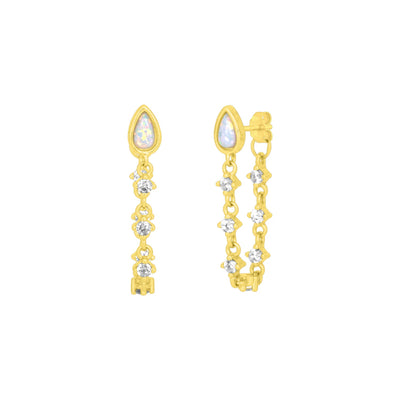 Etta Opal Chain Earrings - Gold