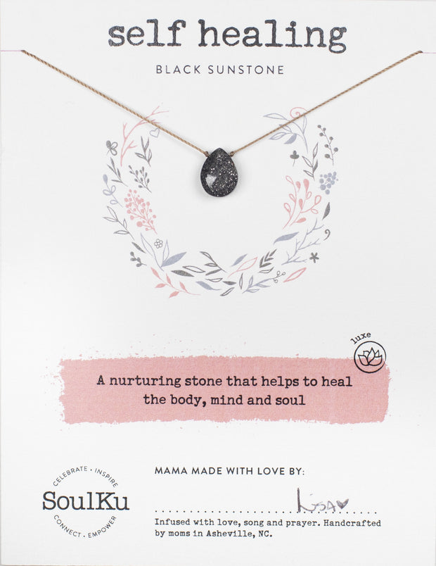Soulku Black Sunstone Necklace for Self Healing