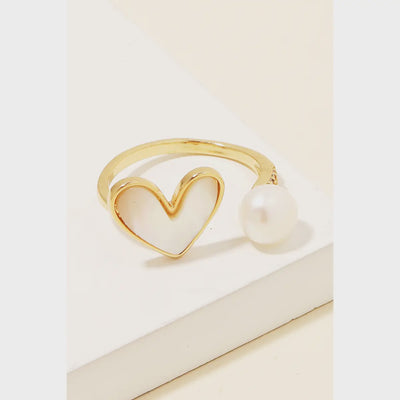 Pearl Heart Open Ring