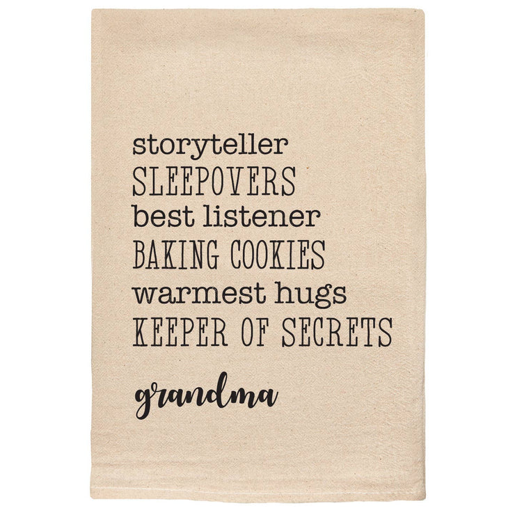 Grandma Storyteller Sleepovers Favorite Things Tea Towel