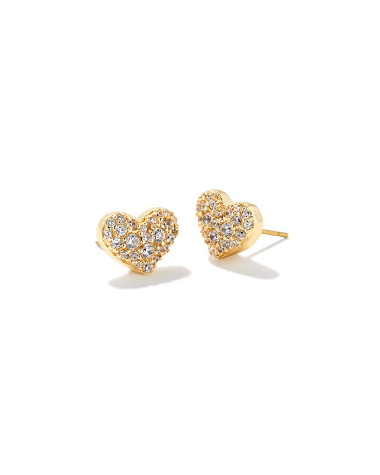 Ari Gold Pave Crystal Heart Earrings in White Crystal