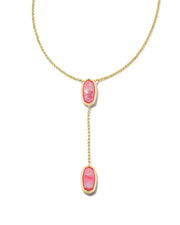 Framed Elisa Gold Y Necklace in Peony Mother-Of-Pearl