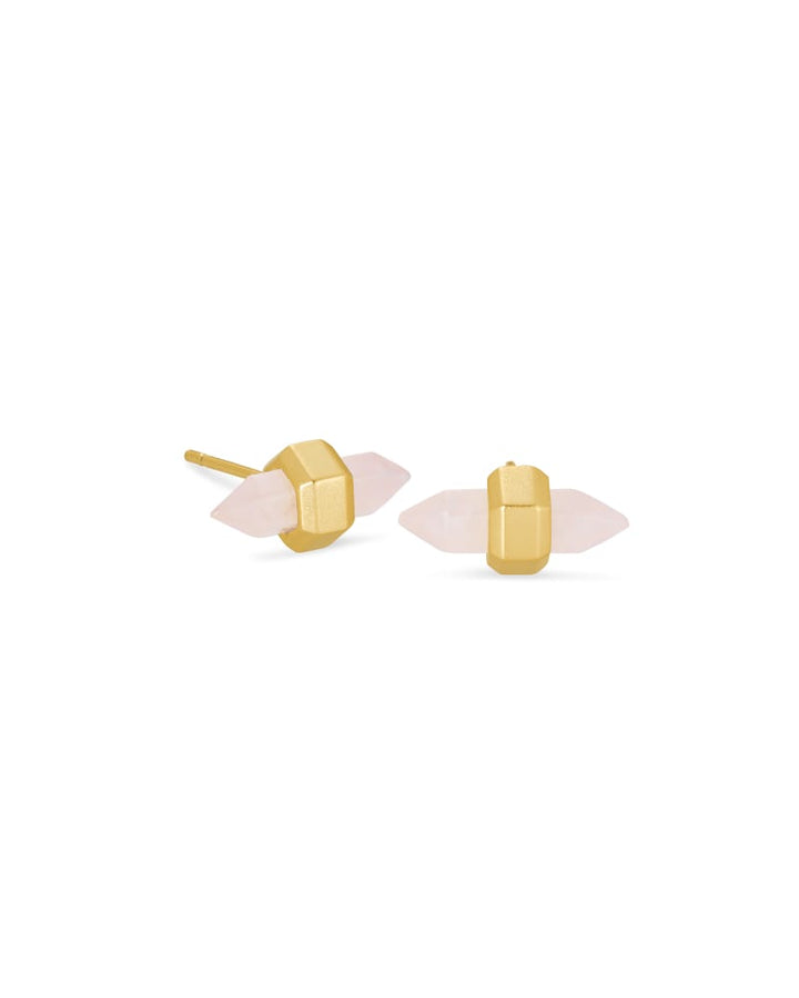 Jamie Gold Stud Earrings in Rose Quartz