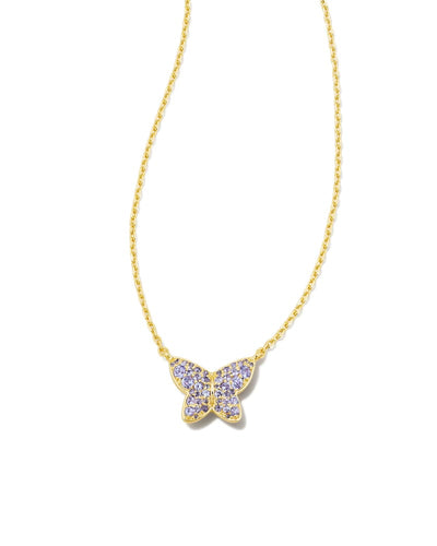Lillia Crystal Butterfly Gold Pendant Necklace in Violet Crystal