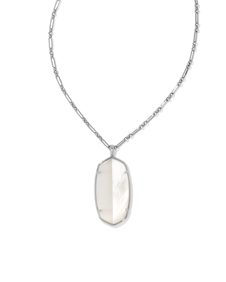 Reid Silver Intarsia Long Pendant Necklace in White Intarsia